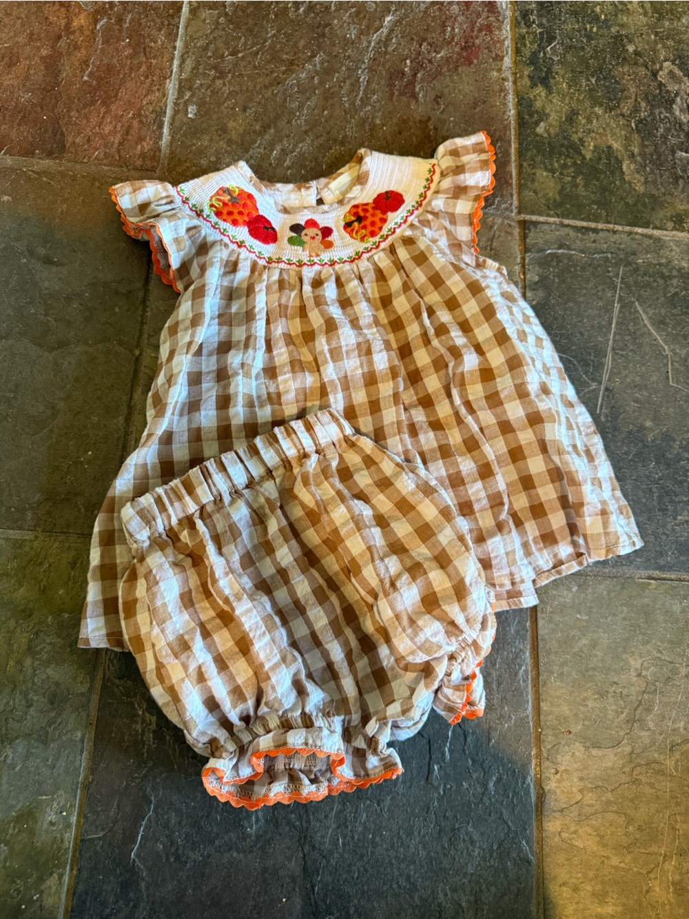 Girls Lil' Cactus Gingham Thanksgiving/Turkey Smocked Set Size 18-24m